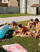 Dozens of bronzed lesbians having wild orgy poolside - 016